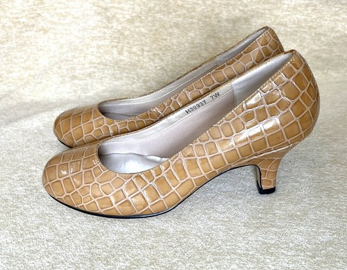 Zapatos de salón Ros Hommerson Attack Camello bronceado tacones patrón cocodrilo 7W - Imagen 3 de 6