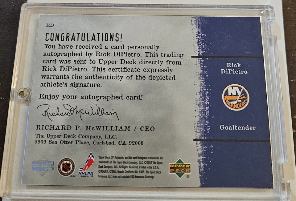 2000-01 SP Authentic Rick Dipierto Sign Of The Times Rookie Autograph - Image 2 of 2