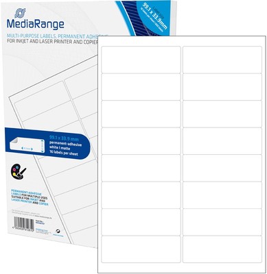 1600 Mediarange Universal Etiketten 99.1x33.9 mm 100 A4 Blatt weiß selbstklebend