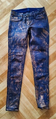 Bluelab Damen Jeans Slim Skinny Streach 2in1 Hose Blau Kupfer 26 wNeu