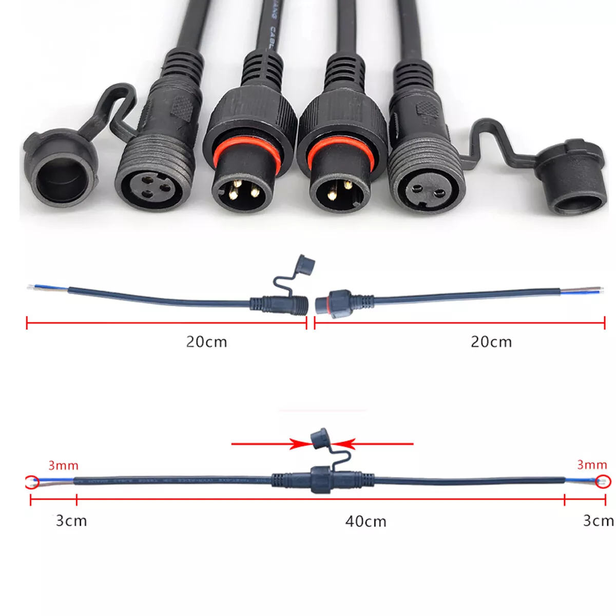 2 8Pin IP68 Waterproof Cable Wire Connectors W Cap Electrical