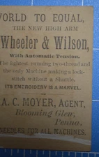 A.C Moyer Agent Blooming Glen Bucks County PA Wheeler & Wilson Sewing Trade Card