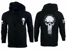 Howitzer Style Men's Zip Up Hoodie  FLAG SKULL Military Grunt S M L XL 2XL 3XL