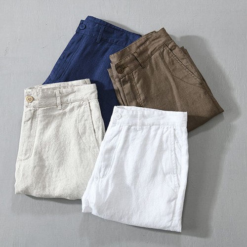 Herren Leinenmischung Shorts lässig locker einfach halbe Hose Strandhose Sommer dünn - Bild 3 von 18