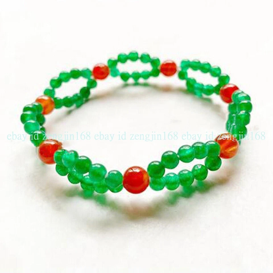 Natural 4mm Green Aventurine 6mm Red Carnelian Round Gems Beads Bracelet 7.5'' - Image 3 of 4