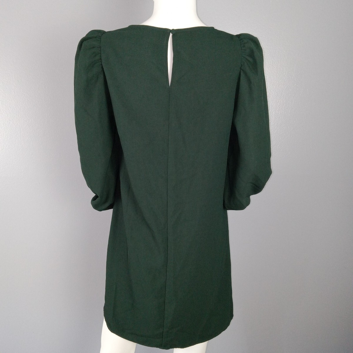 H&M Long Sleeve Mini Dress Women's Size XS Dark Green Puffed Sleeves | eBay