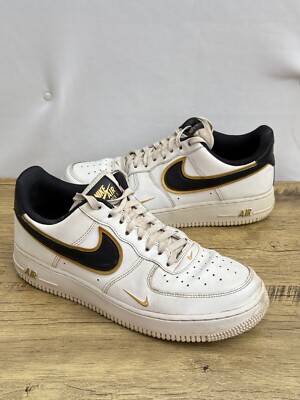 Nike Air Force 1 '07 LV8 Metallic Swoosh Weiß Gold Leder Turnschuhe Herren UK 7