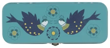 NOW DESIGNS DANICA PENCIL BOX 'BIRDLAND' TEAL NAVY METAL 8.5"X3"X2" SCHOOL DESK
