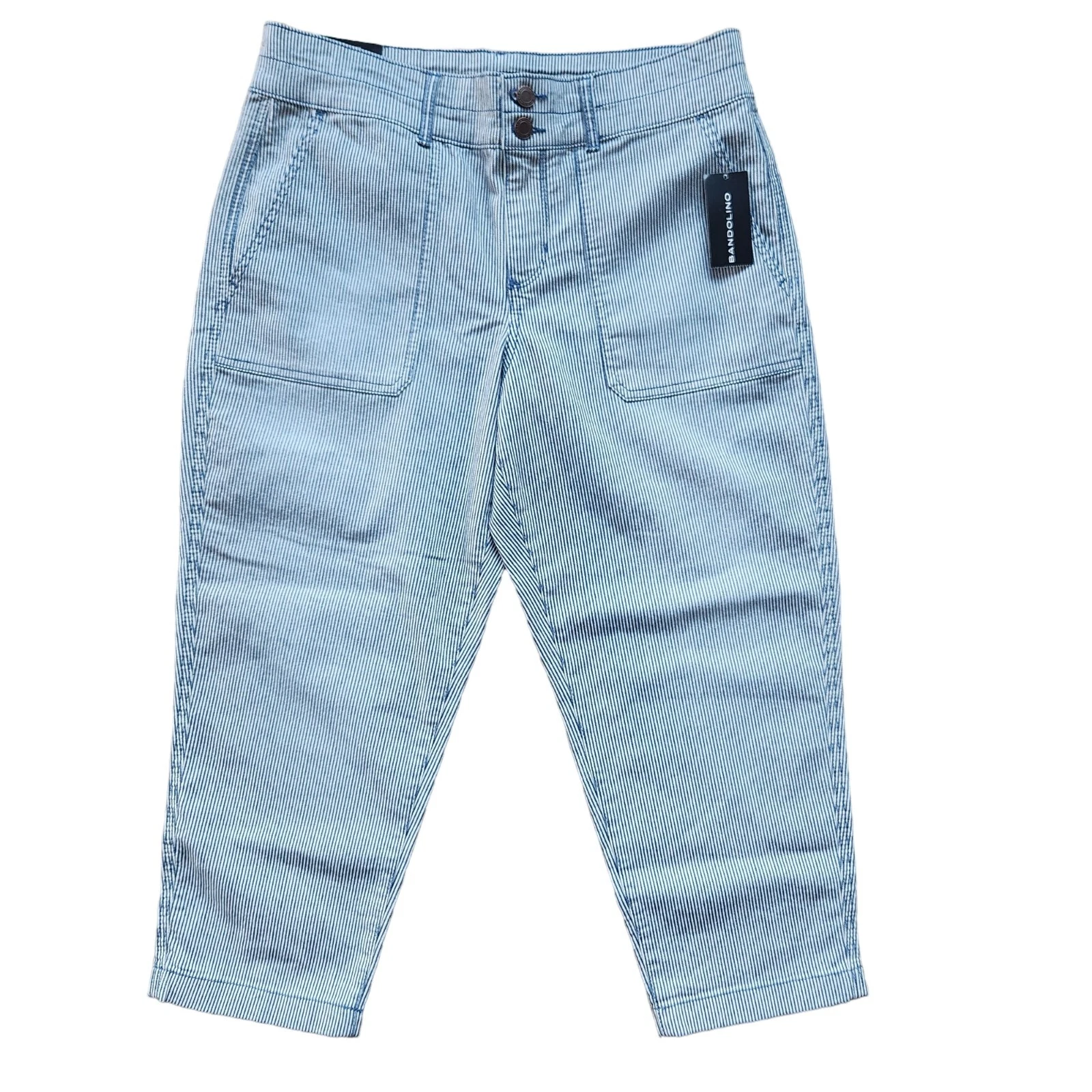 Bandolino Railroad Stripe Utility Capri Pants Blue/White 8 NWT Nautical Coastal