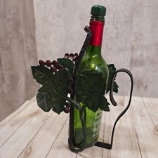 Vintage Metal Basket Wine Bottle Holder Pourer Decorated With Grape Vines