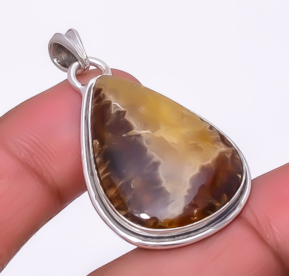 Septarian Stone Pendant in 925 Sterling Silver 1.64 Inch Utah Gemstone Jewelry  