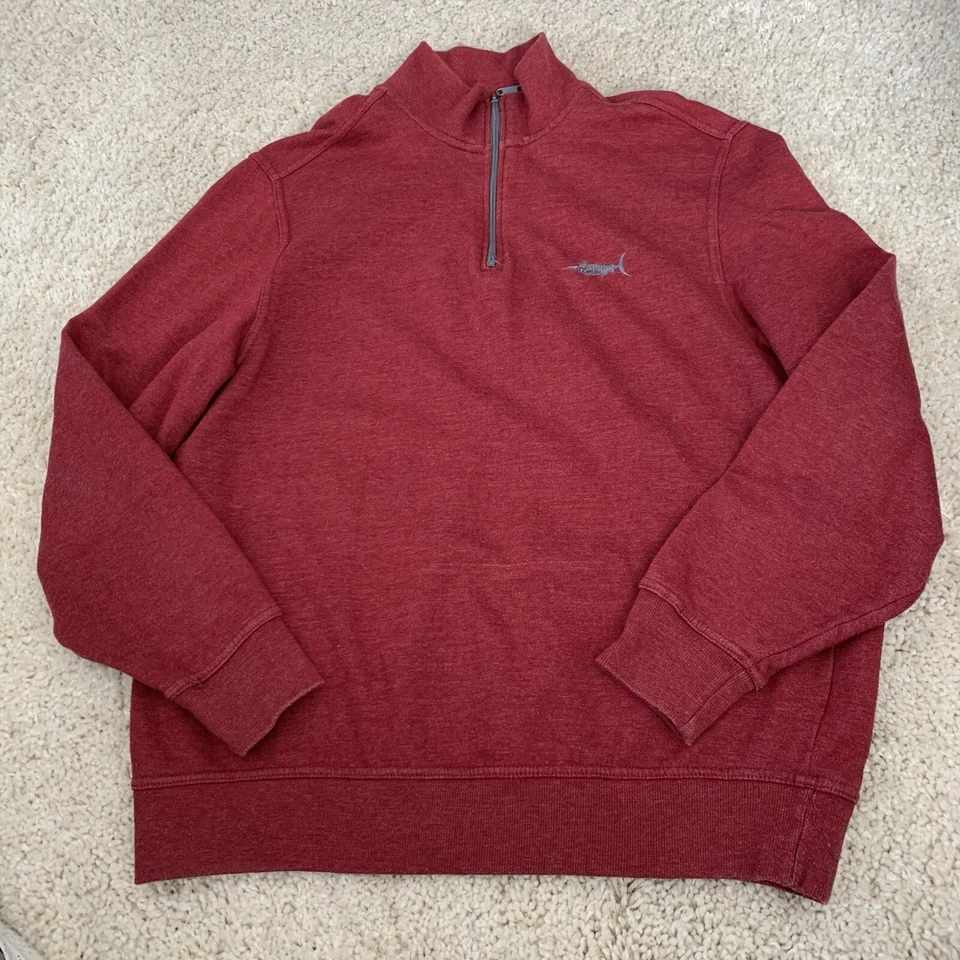 Sudadera Panama Jack Para Hombre Grande 1/4 Cremallera Pullover Vino Cuello Simulado Logo de Pez Foto 3 de 4