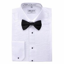 BERLIONI ITALY MEN'S TUXEDO SHIRT BOWTIE LAYDOWN COLLAR W/BOW-TIE MENS WHITE