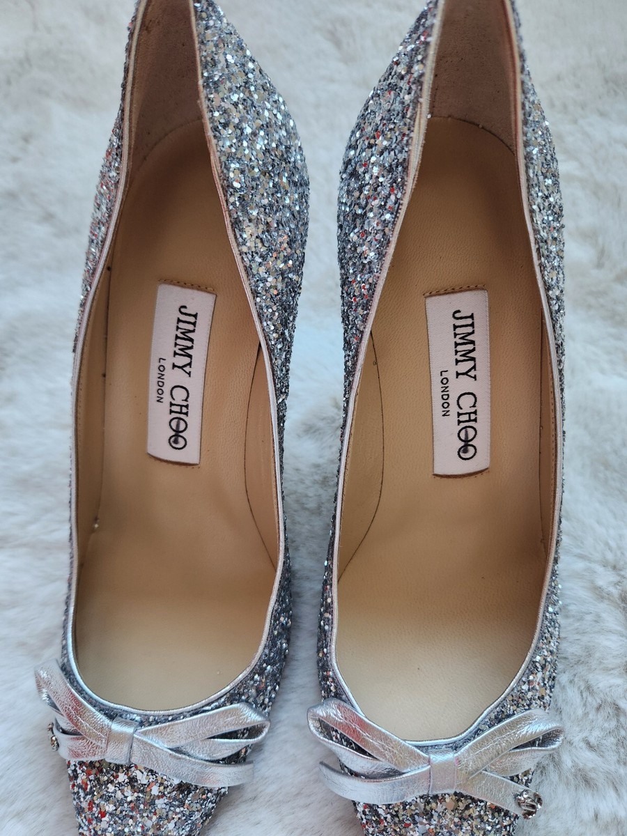 NWD JIMMY CHOO ROMY 85 Pumps Bow Glitter Size EU 35.5 Silver NWD JIMMY CHOO ROMY 85 Pumps Bow Glitter Size EU 35.5 Silver