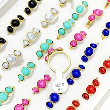 Wholesale 36 Colorful Turquoise Rings Natural Stone Women Fashion Charms Jewelry