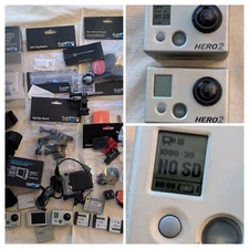 Huge  Lot Of 2 Go Pro Hero 2 Cases Batteries Accessories Mount Body Working