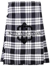 White Black Tartan Scottish 8 Yard Kilt Traditional Highlander Kilts for Men