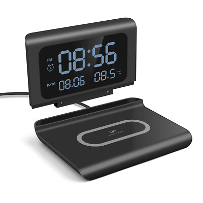 Digital Alarm Clock 15W Fast Wireless Charger With Thermometer For iPhone 16 15