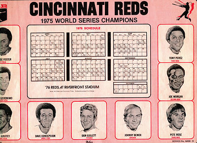 RARE 1975 CINCY REDS WORLD SERIES CHAMPS CALENDAR/PLACEMAT-ROSE, MORGAN ...