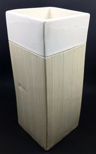 Vintage Italian Bitossi Cream Square Slab Vase Combed Decoration MCM 9.5"