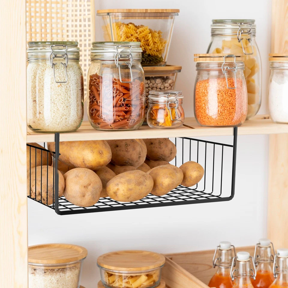 2er Set Regal Boden Hänge Korb Einhängekorb Metall Unter Schrank Küchen Schwarz - Bild 2 von 4
