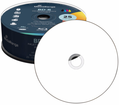 25 MediaRange BD-R 25GB 6x Blu-ray bedruckbare Rohlinge full printable Spindel 