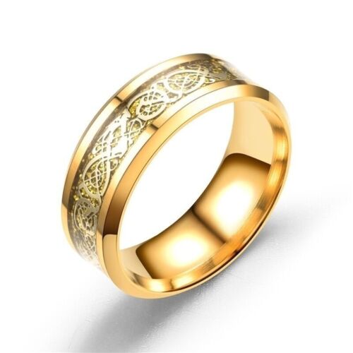 Men Women Gold Plated Blue Black Red Stainless Steel Celtic Dragon Band Ring 8mm - Picture 8 of 17