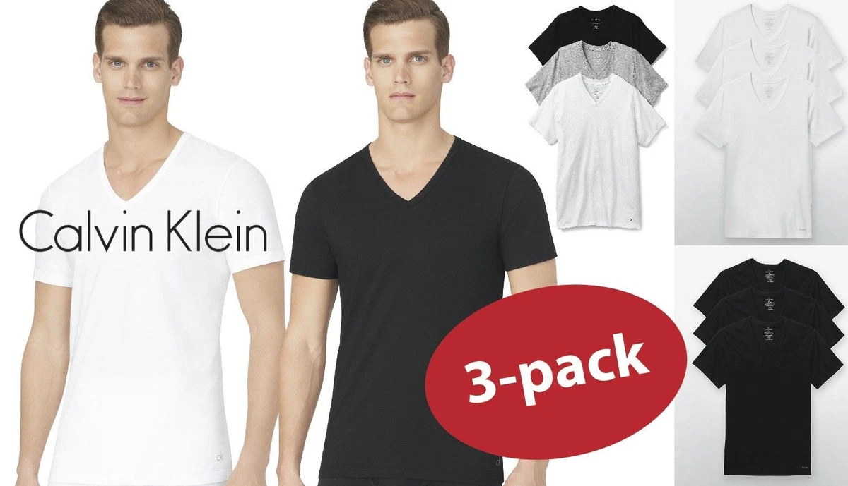 3 Klein eBay Pack Neck Calvin CLASSIC Tee | Crew T Shirt V FIT Mens Neck New