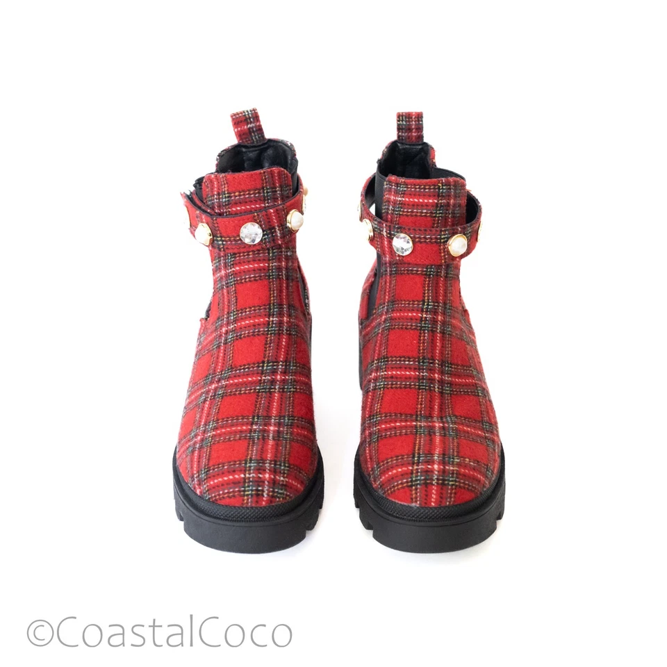 Botines Sugar Favorite a Cuadros Rojo Tartán 7.5 Vacaciones Navidad Invierno Acogedores Foto 4 de 4