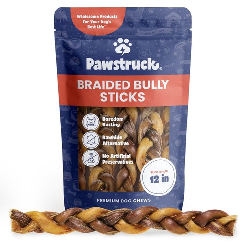 Natural 12" Braided Bully Sticks for Dogs – Tough, Long-Lasting, Rawhide-Free...