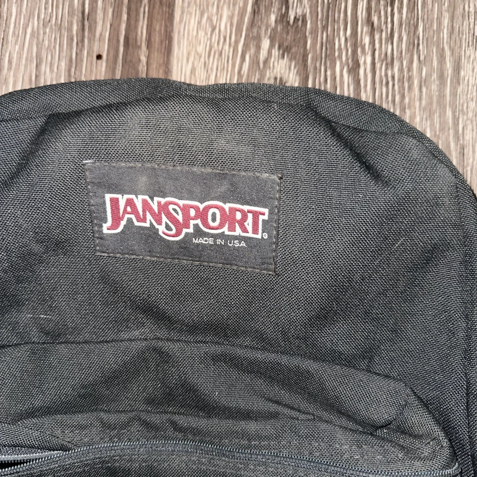 Mochila vintage de lona azul JANSPORT parte inferior de cuero marrón - Hecha en EE. UU. Foto 3 de 4