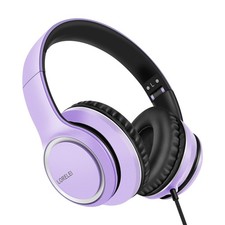 Over-Ear Wired Headphones Mic Foldable 3.5mm Portable Dark Purple
