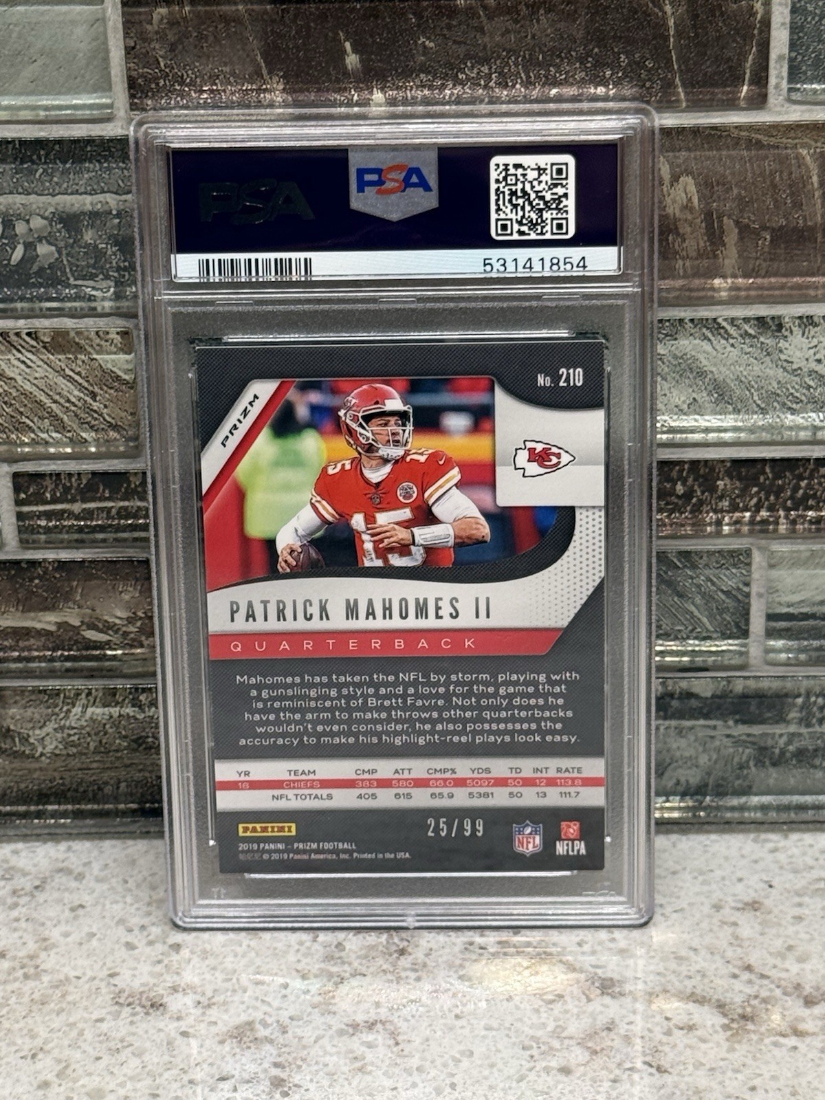 PATRICK MAHOMES II 2019 Panini Prizm #210 Blue Ice Prizm PSA 9 25/99 view 3
