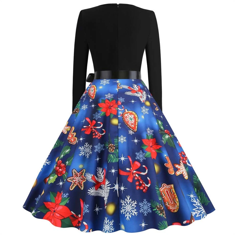 Damen Weihnachten Kostüm Party Swingkleid Skaterkleid Weihnachtskleid Abendkleid - Bild 4 von 4