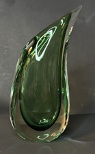 Signed Murano Green Tear Drop Bud Vase 9  