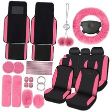 47 Car Seat Cover Full Set for Women Included Car Front Rear Seat Pink Black