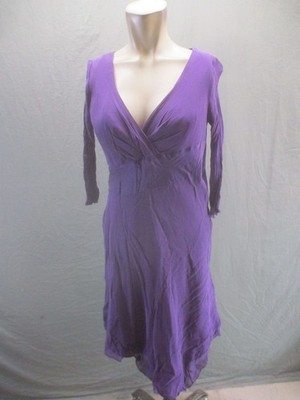 Donna Ricco Size 6 Womens Purple 100% Silk V Neck Long Sleeve Elegant Dress 444