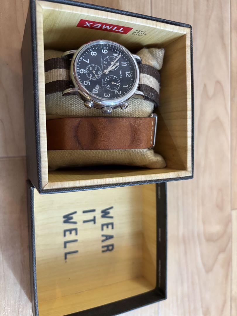 Timex Chronograph Black Dial Leather Nylon Band Needs Battery 0706