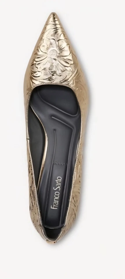 Zapatos de tacón de aguja Franco Sarto con punta dorada formal floral brillante tacón de gatito Foto 4 de 4