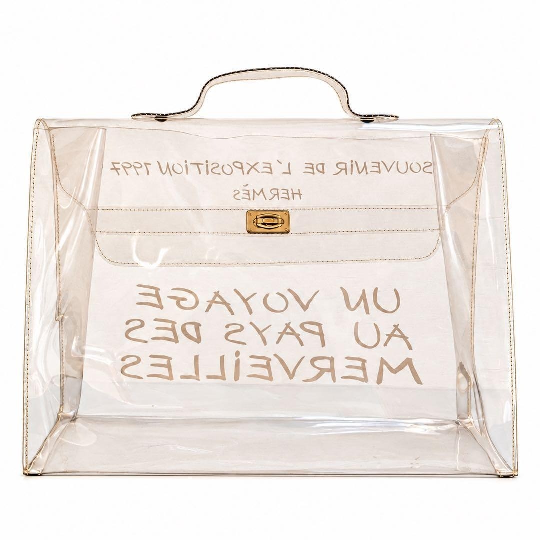 HERMES Vinyl Kelly 40 Hand Beach Bag Clear SOUVENIR DE L