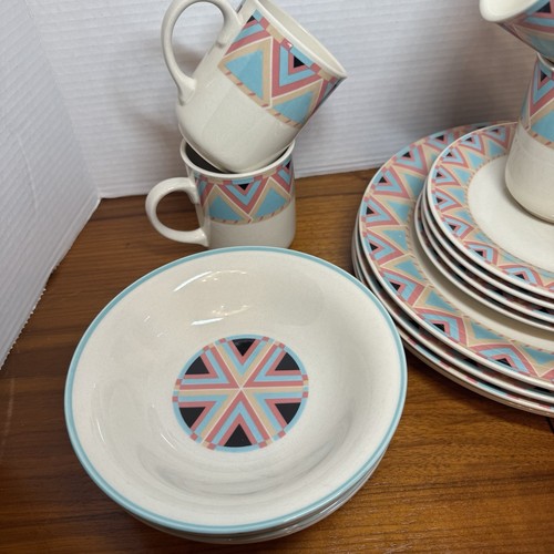 Vintage 16pc Set Of Sango Zuni Stoneware Dishes 1988 Japan Coral Turquoise 25247 - Picture 3 of 15