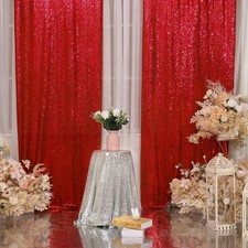 Red Sequin Backdrop Curtains, 2ft x 8ft Photography Panels Party Decor 1 Set