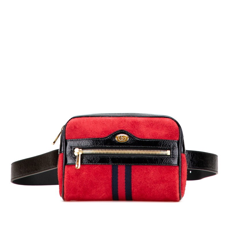 Gucci Ophidia Sherry Line Waist Bag in Red Black Suede with Enamel Accents