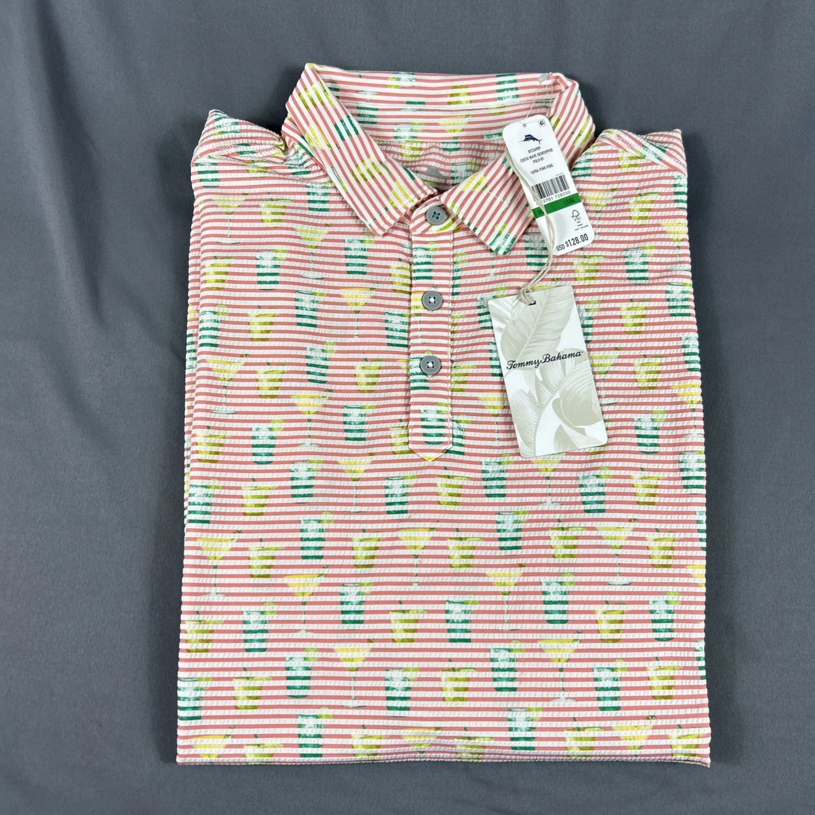Tommy Bahama Golf Shirt Polo Seersipper Print LT Pink Nylon Polyester MSRP $128