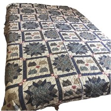 Tagesdecke Bettüberwurf Patchwork Quilt Plaid Landhaus Herzen Häuser Vintage