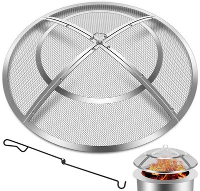 Fire Pit Spark Screen,24 Inch Fire Pit Screen Cover Stainless Steel Outdoor w...