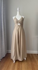 BTFBM Sand Beige Maxi Dress Size M Cutout Front Slit Sleeveless Pockets
