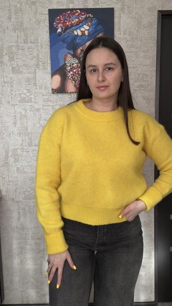Women American Vintage Sweater Yellow Wool 38 / M