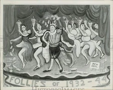 1944 Press Photo Mabel Edsall's "Follies of 1932-44," political satire painting