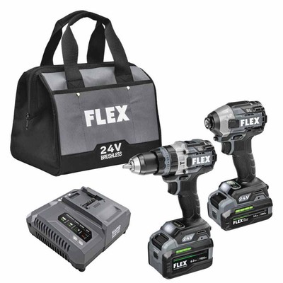 Flex FXM202-2G 24V Cordless 1/2'' Hammer Drill & 1/4'' Hex Impact Driver Combo Kit